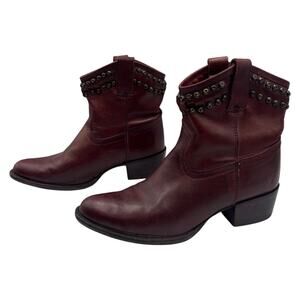 Frye Diana Cut Studded Western Booties Ankle Boots Bordeaux Deep Red Size 6.5